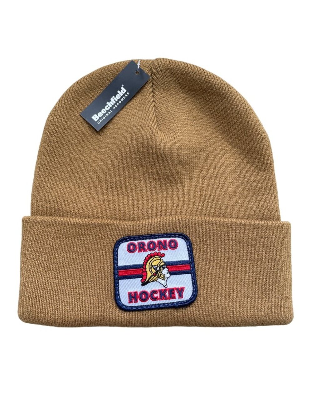 Beechfield Original Headwear Beanie One Size Orono Hockey Patch Tan Acrylic NEW
